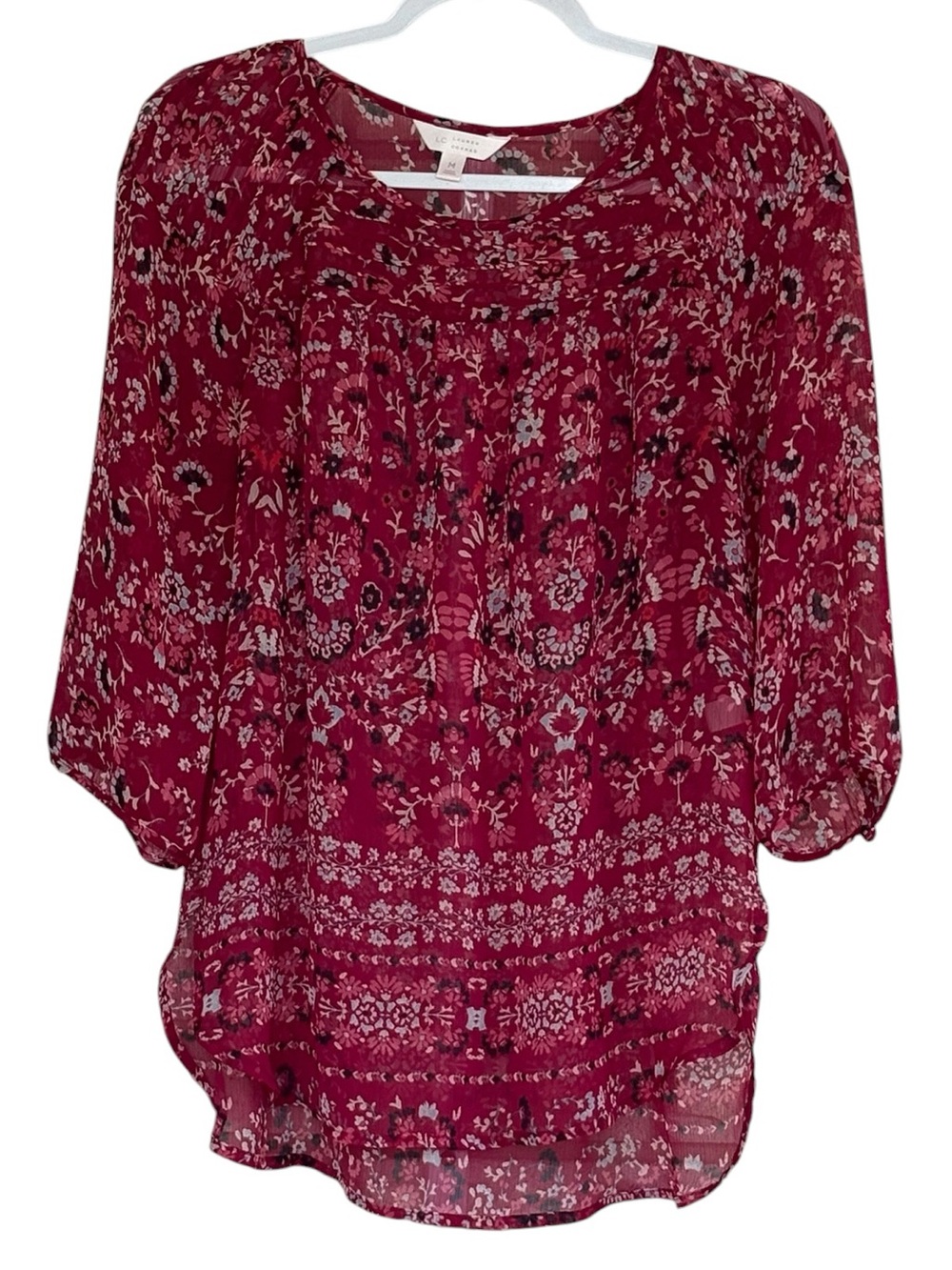 LC Lauren Conrad Floral Print Peasant Blouse Shirt Size M